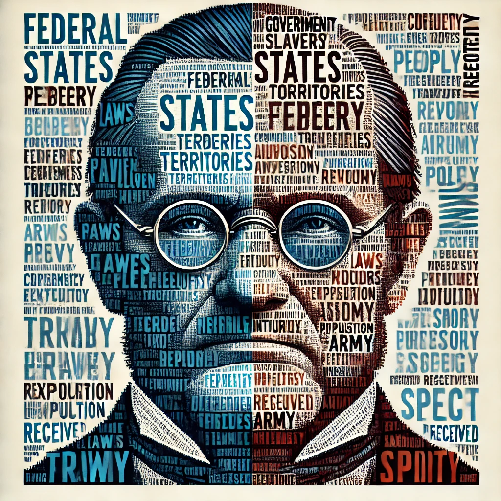 Henry Kissinger — split word cloud portrait, public and private vocabulary