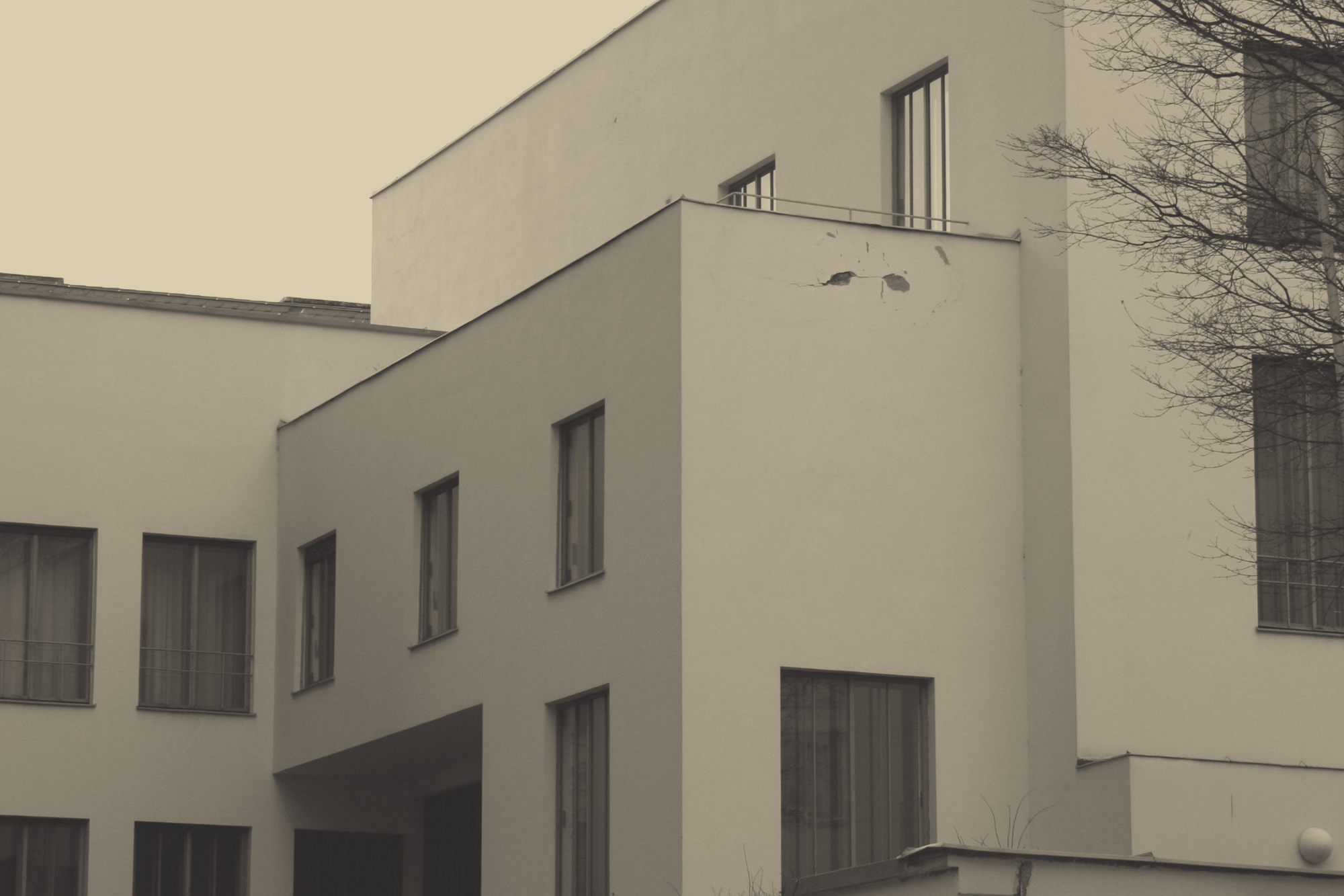 Haus Wittgenstein (Stonborough House), Kundmanngasse 19,
                  Vienna — the modernist villa Wittgenstein designed with
                  Paul Engelmann, in sepia.